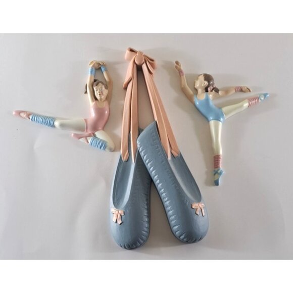 Vintage Ballerina Wall Decor Homco Plastic Dancers Ballet Shoes 3 Pc 1991 - Picture 1 of 4